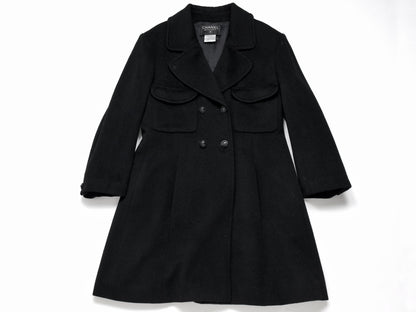CHANEL 1997 Wool Quilted Lining Black Coat Size 38