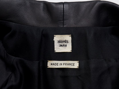HERMES Leather Switch Black/Black Silk Robe 40 Coat