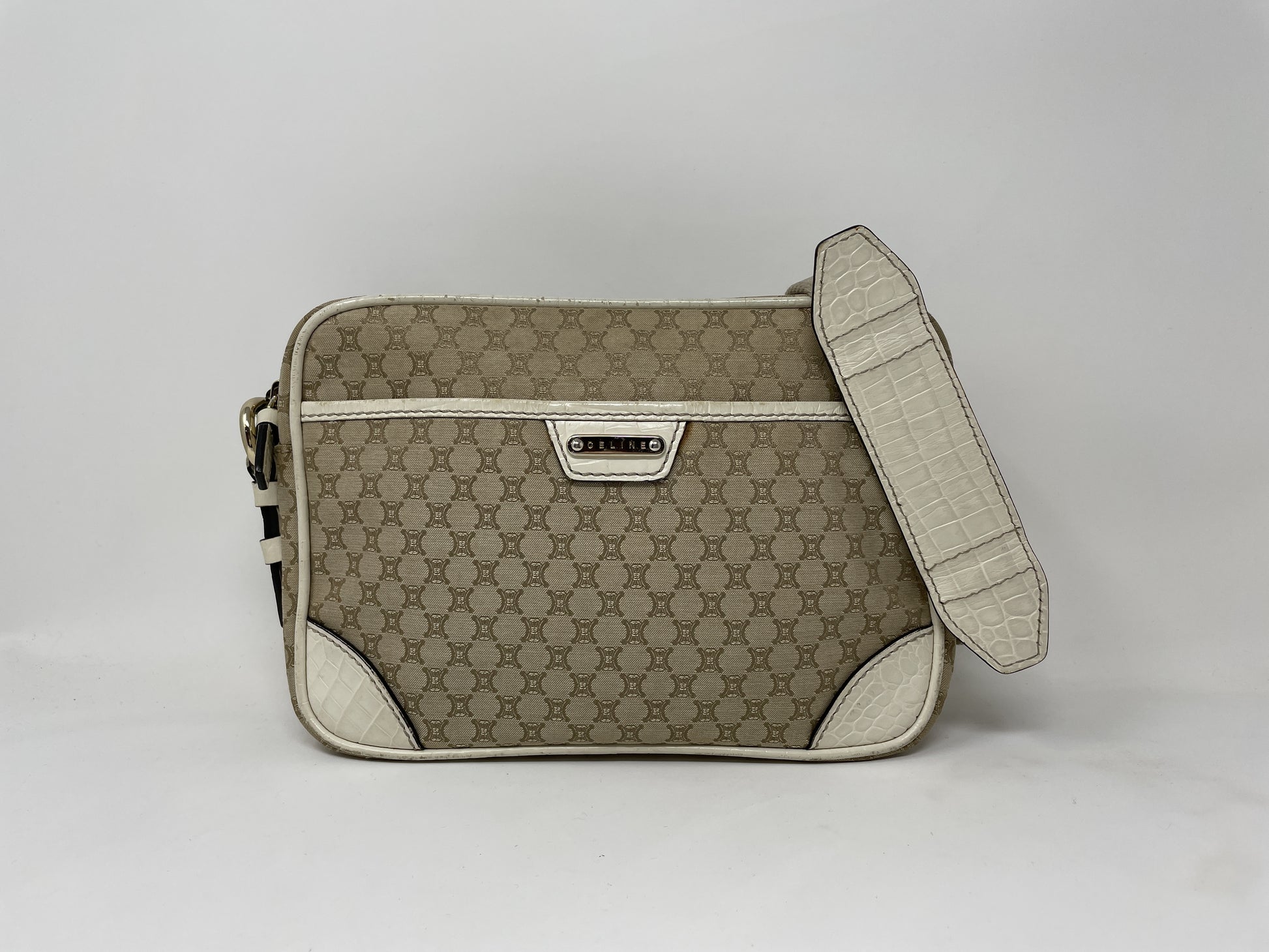 CELINE CELINE Shoulder Bag Macadam Crocodile Embossed Canvas Leather Shoulder Bag