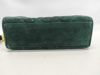 CHANEL Suede Ball Chain Shoulder Bag, Green, Sticker and Card Included