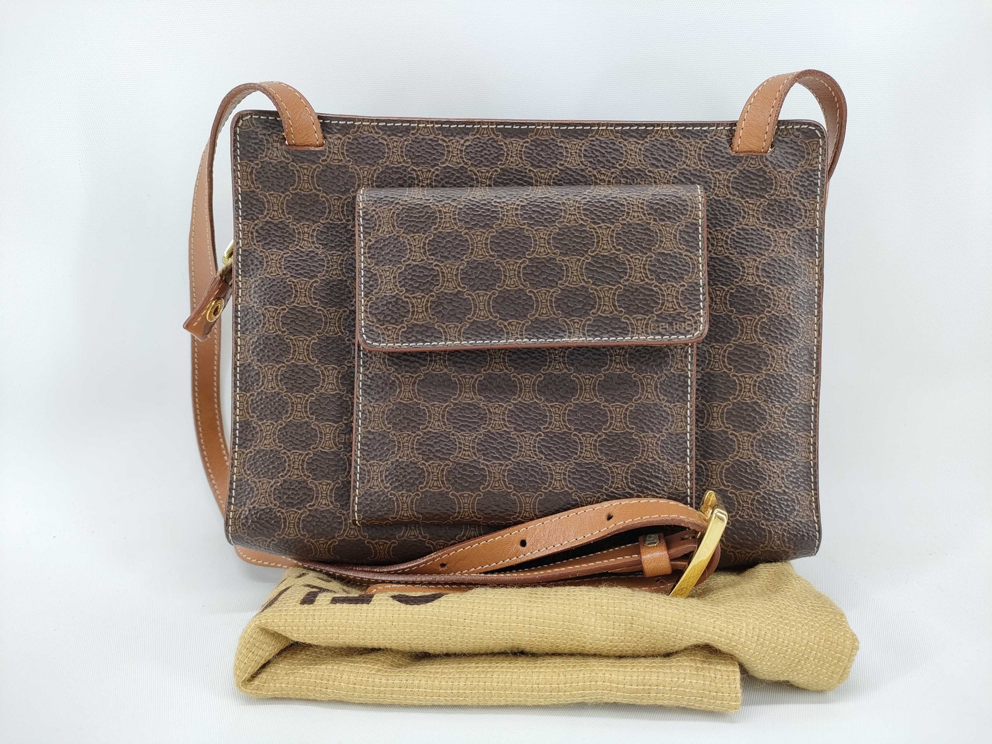 CELINE Front Pocket Shoulder Bag Macadam Shoulder Bag