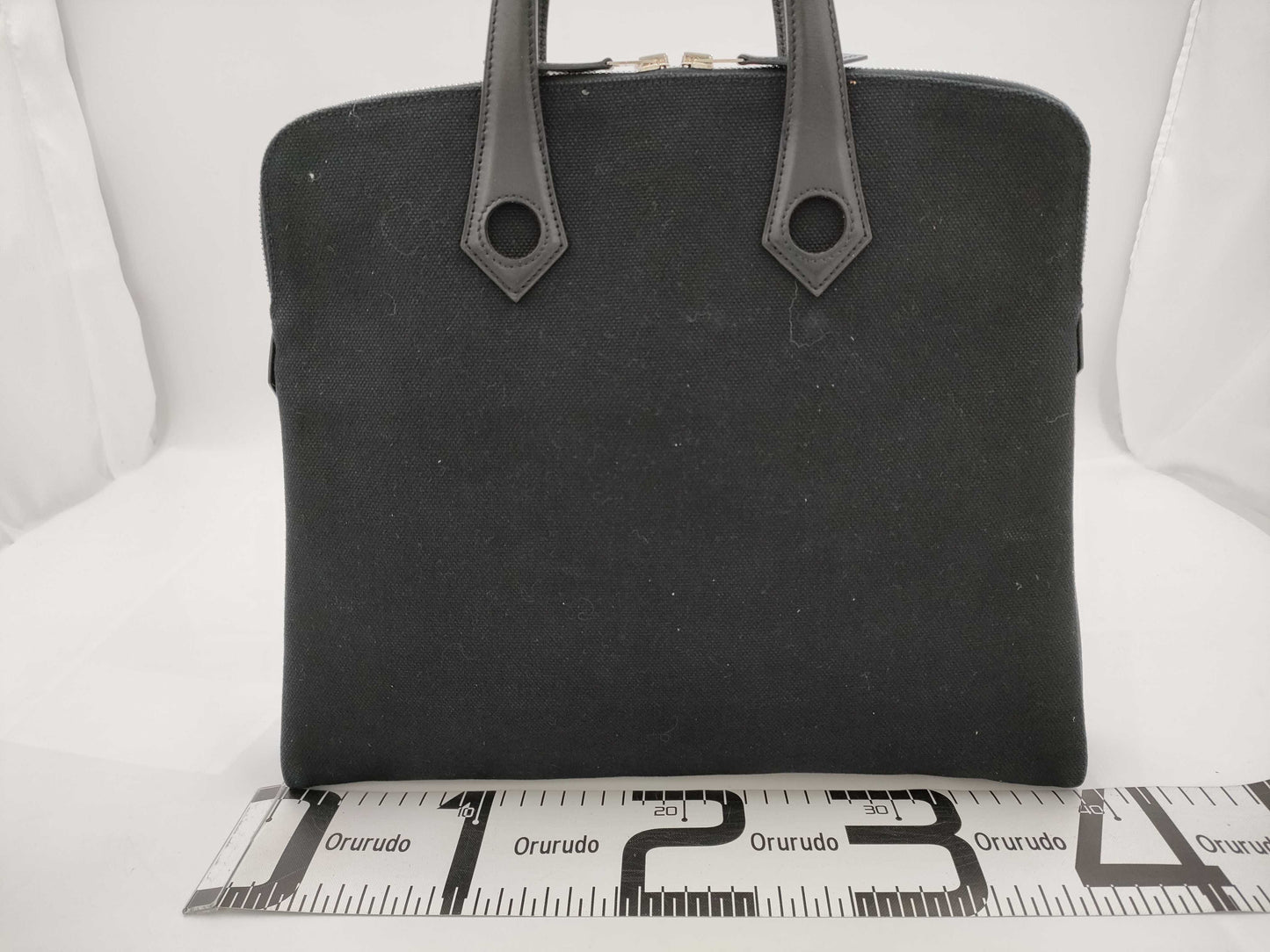 HERMES Saquiboo MM Handbag □J Canvas/Leather Black Tote Bag