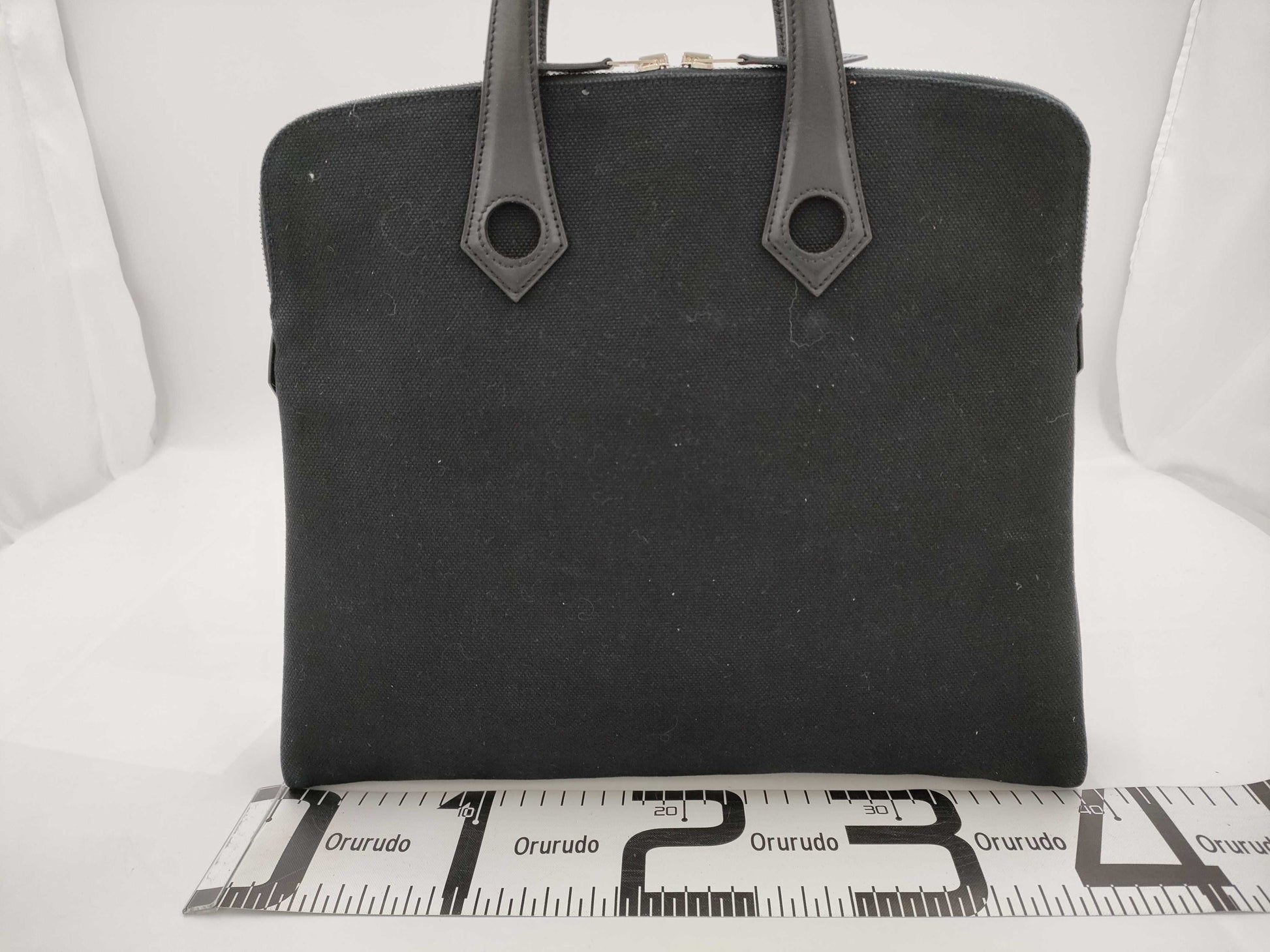 HERMES Saquiboo MM Handbag □J Canvas/Leather Black Tote Bag