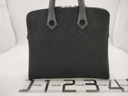 HERMES Saquiboo MM Handbag □J Canvas/Leather Black Tote Bag