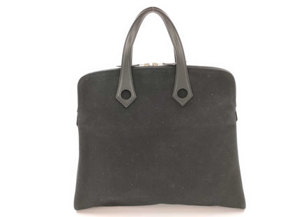 HERMES Saquiboo MM Handbag □J Canvas/Leather Black Tote Bag
