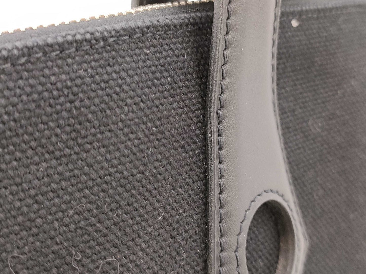 HERMES Saquiboo MM Handbag □J Canvas/Leather Black Tote Bag