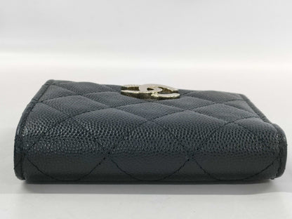 CHANEL Caviar Coco Mark Rhinestone Compact Wallet, Random Number