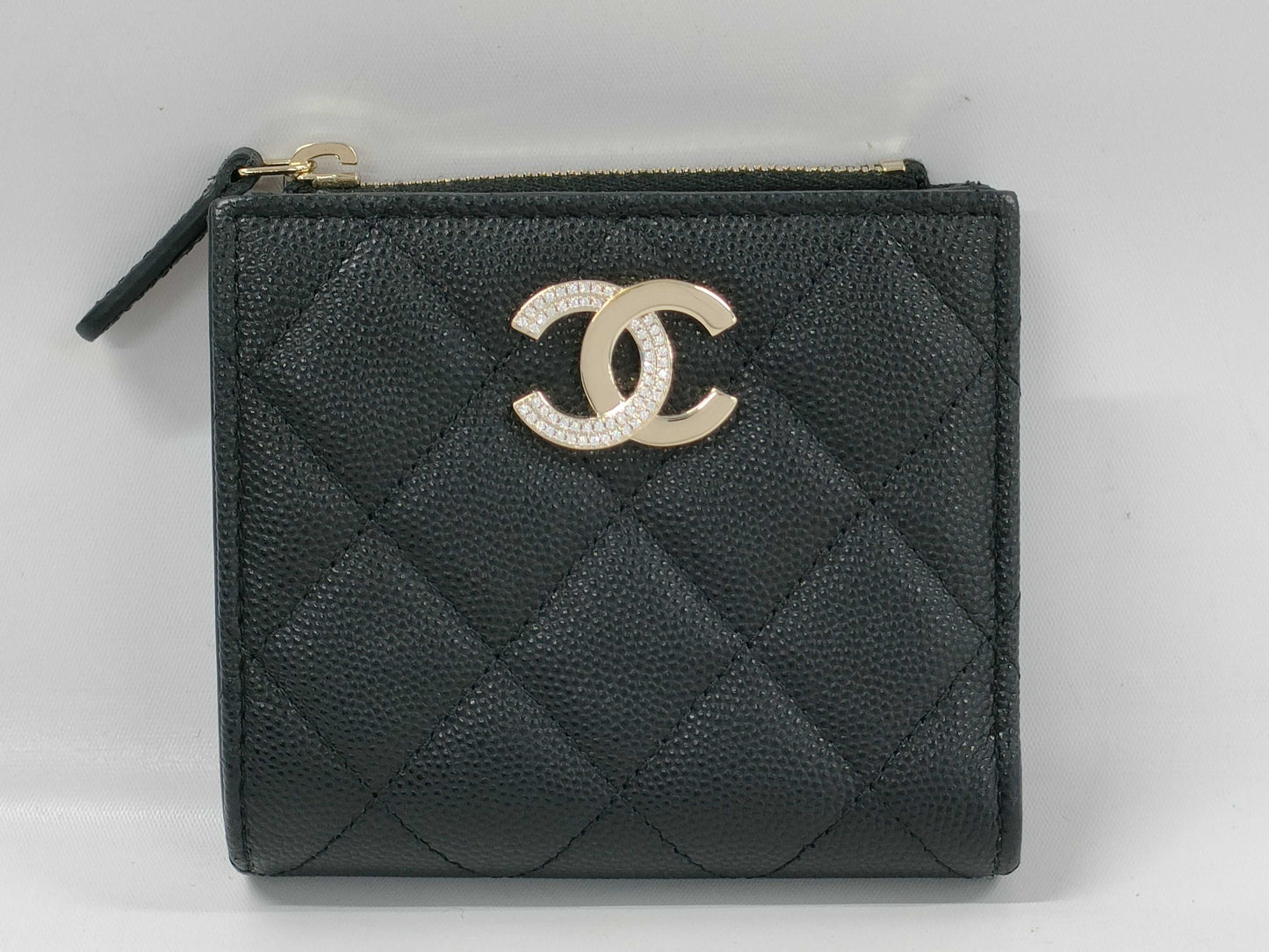 CHANEL Caviar Coco Mark Rhinestone Compact Wallet, Random Number