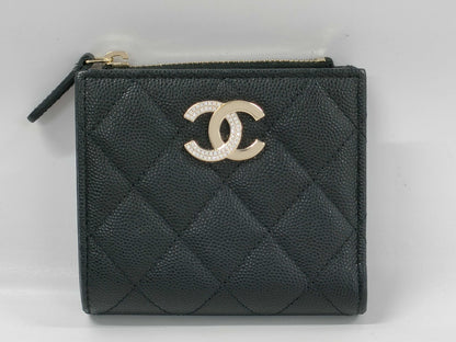 CHANEL Caviar Coco Mark Rhinestone Compact Wallet, Random Number