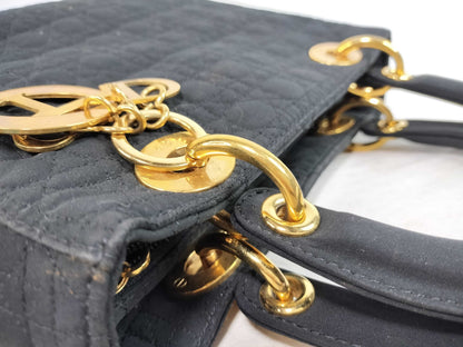 Dior Lady Dior Cannage Medium Handbag in Gold Hardware and Black