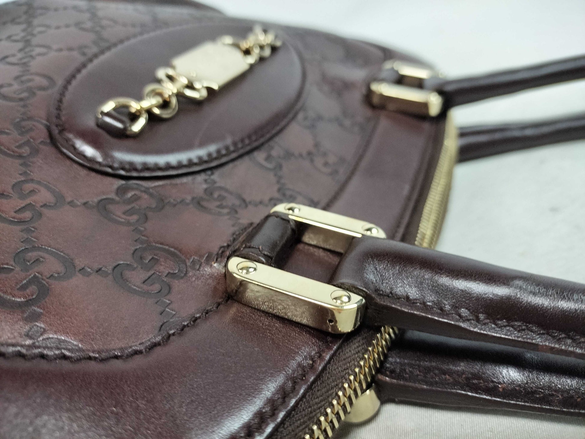 GUCCI Guccissima Gucci 145785 Guccissima Horsebit Handbag Mini Boston Bag Dark Brown Handbag