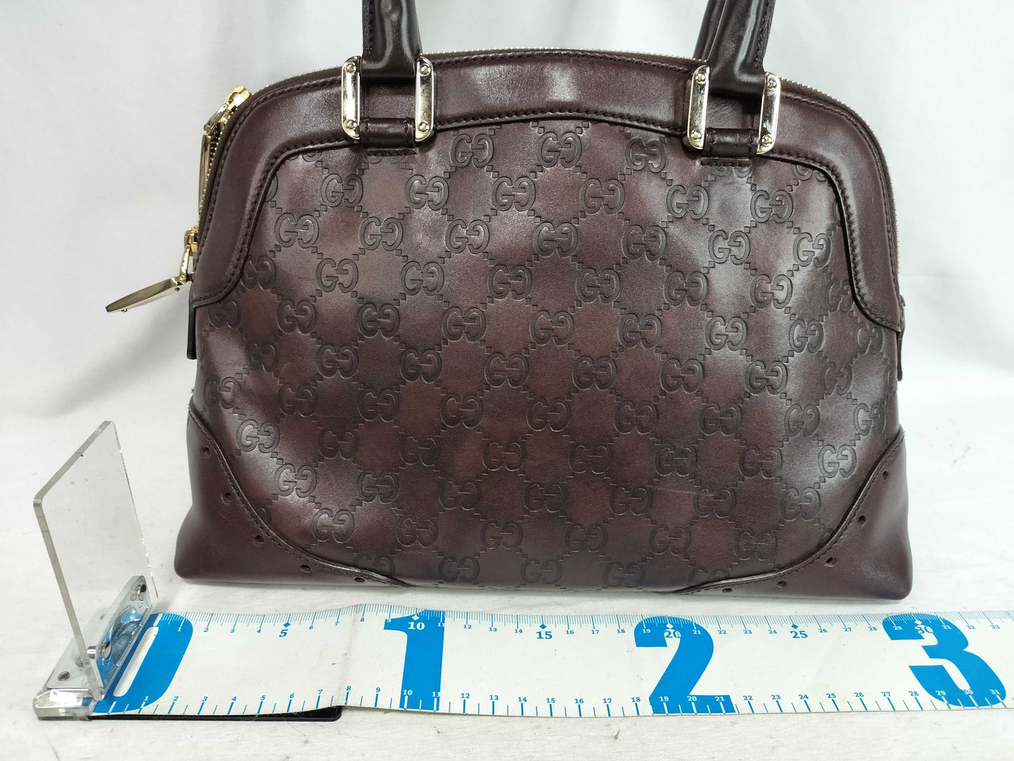 GUCCI Guccissima Gucci 145785 Guccissima Horsebit Handbag Mini Boston Bag Dark Brown Handbag