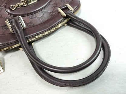 GUCCI Guccissima Gucci 145785 Guccissima Horsebit Handbag Mini Boston Bag Dark Brown Handbag