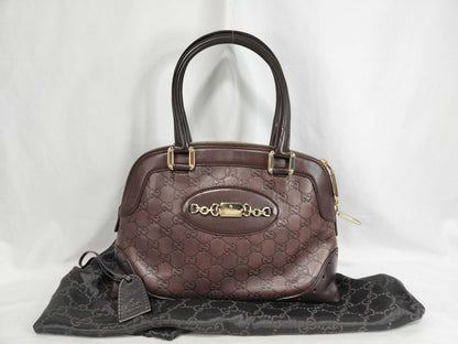 GUCCI Guccissima Gucci 145785 Guccissima Horsebit Handbag Mini Boston Bag Dark Brown Handbag