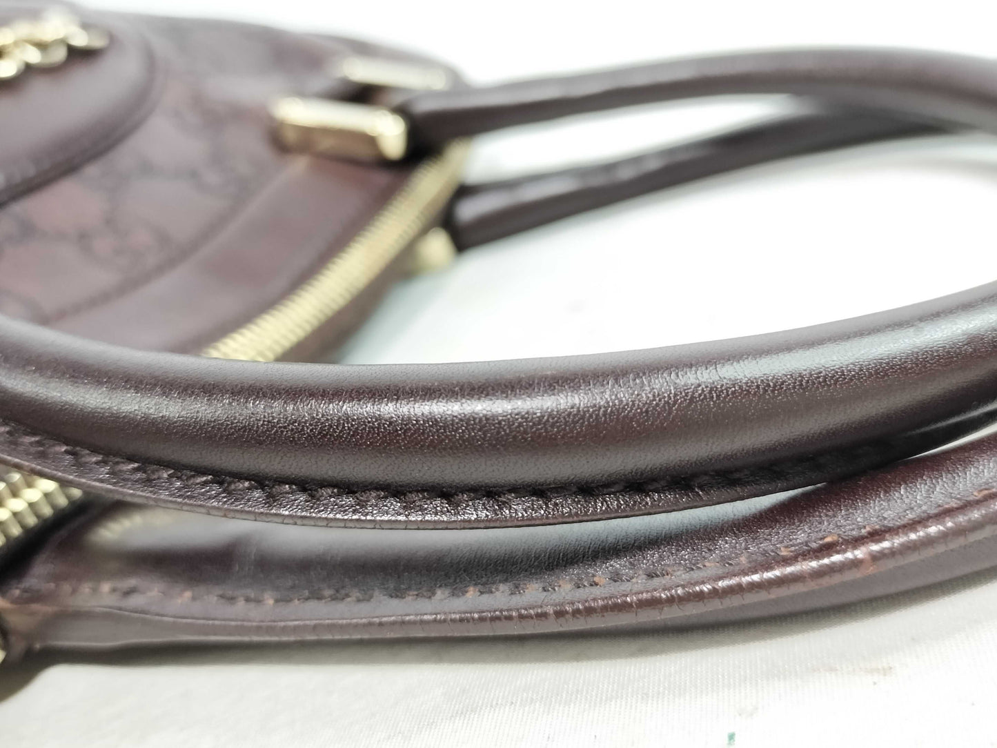 GUCCI Guccissima Gucci 145785 Guccissima Horsebit Handbag Mini Boston Bag Dark Brown Handbag