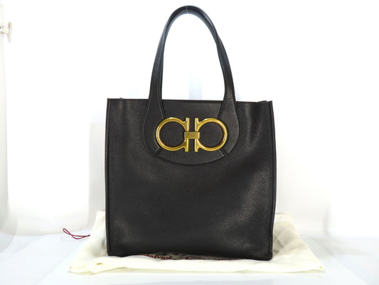 Salvatore Ferragamo Gancini Leather Shoulder Tote Bag