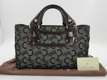 CELINE Boogie/Canvas/Enamel/Black x Brown Handbag