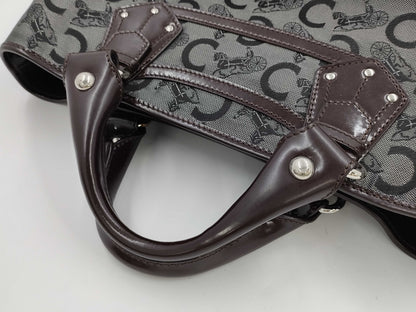 CELINE Boogie/Canvas/Enamel/Black x Brown Handbag