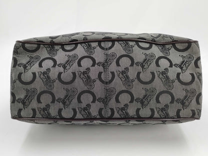 CELINE Boogie/Canvas/Enamel/Black x Brown Handbag