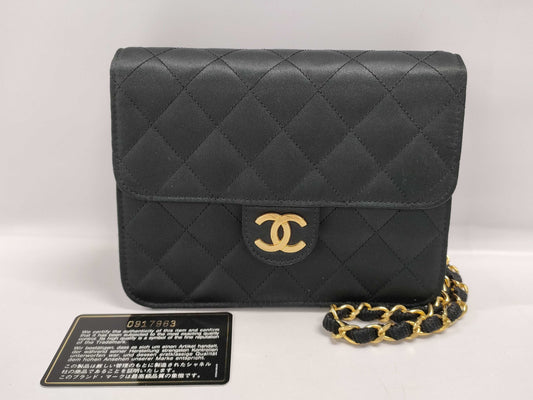 CHANEL Satin Matelasse 18 Mini Matelasse Single Flap Single Chain Shoulder Bag, G Hardware, Black, 0 Series [With Sticker and Card] Shoulder Bag