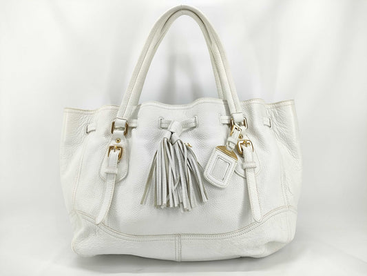PRADA Prada White Tote Bag Vitello Dino Leather Tote Bag