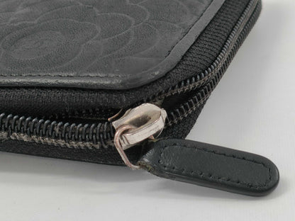 CHANEL Black Leather Long Wallet with Coco Mark