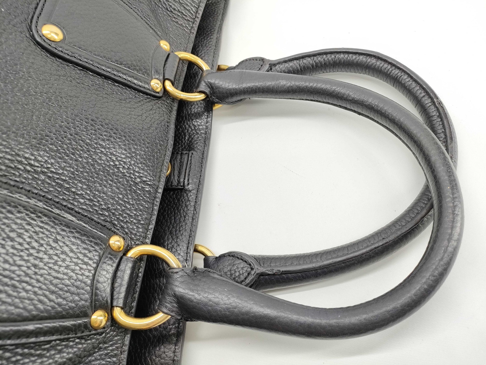 PRADA Prada Black Vitello Dino Leather Tote Bag