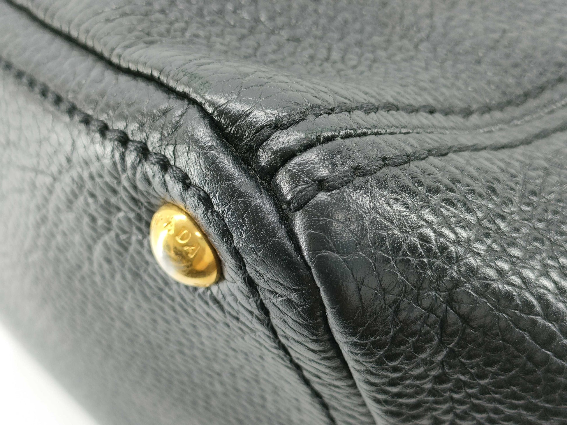PRADA Prada Black Vitello Dino Leather Tote Bag