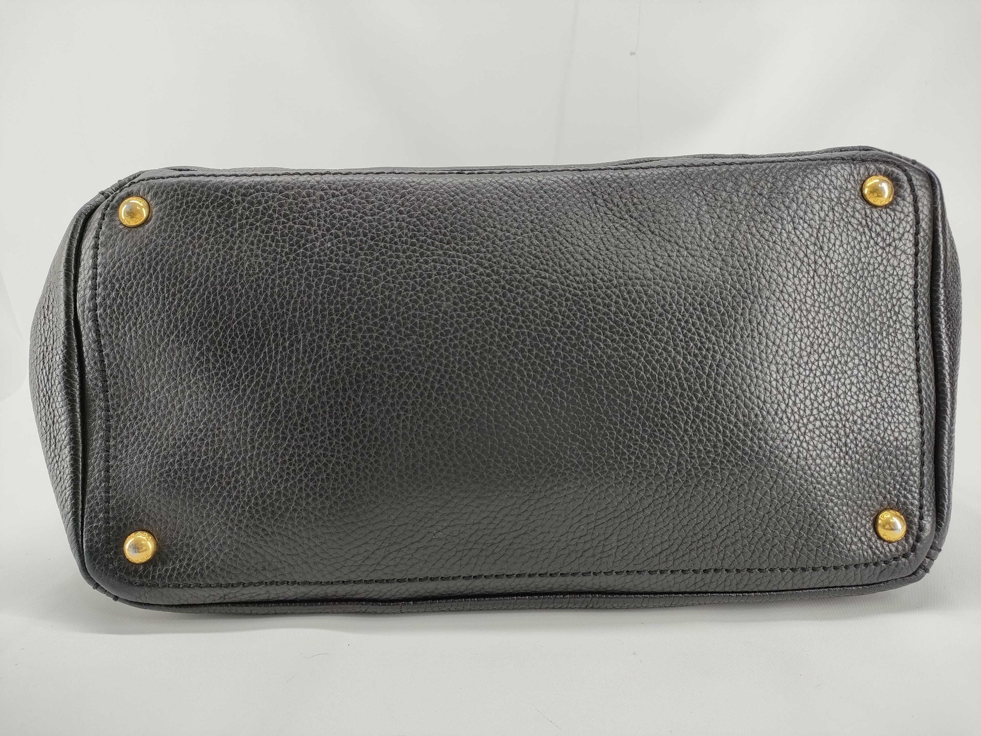 PRADA Prada Black Vitello Dino Leather Tote Bag