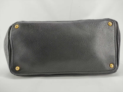 PRADA Prada Black Vitello Dino Leather Tote Bag