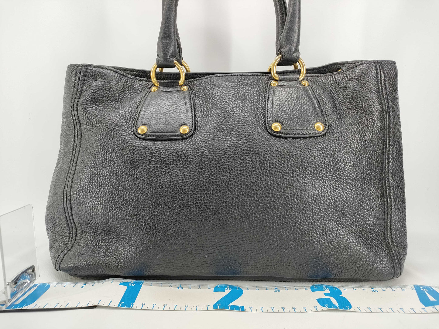 PRADA Prada Black Vitello Dino Leather Tote Bag