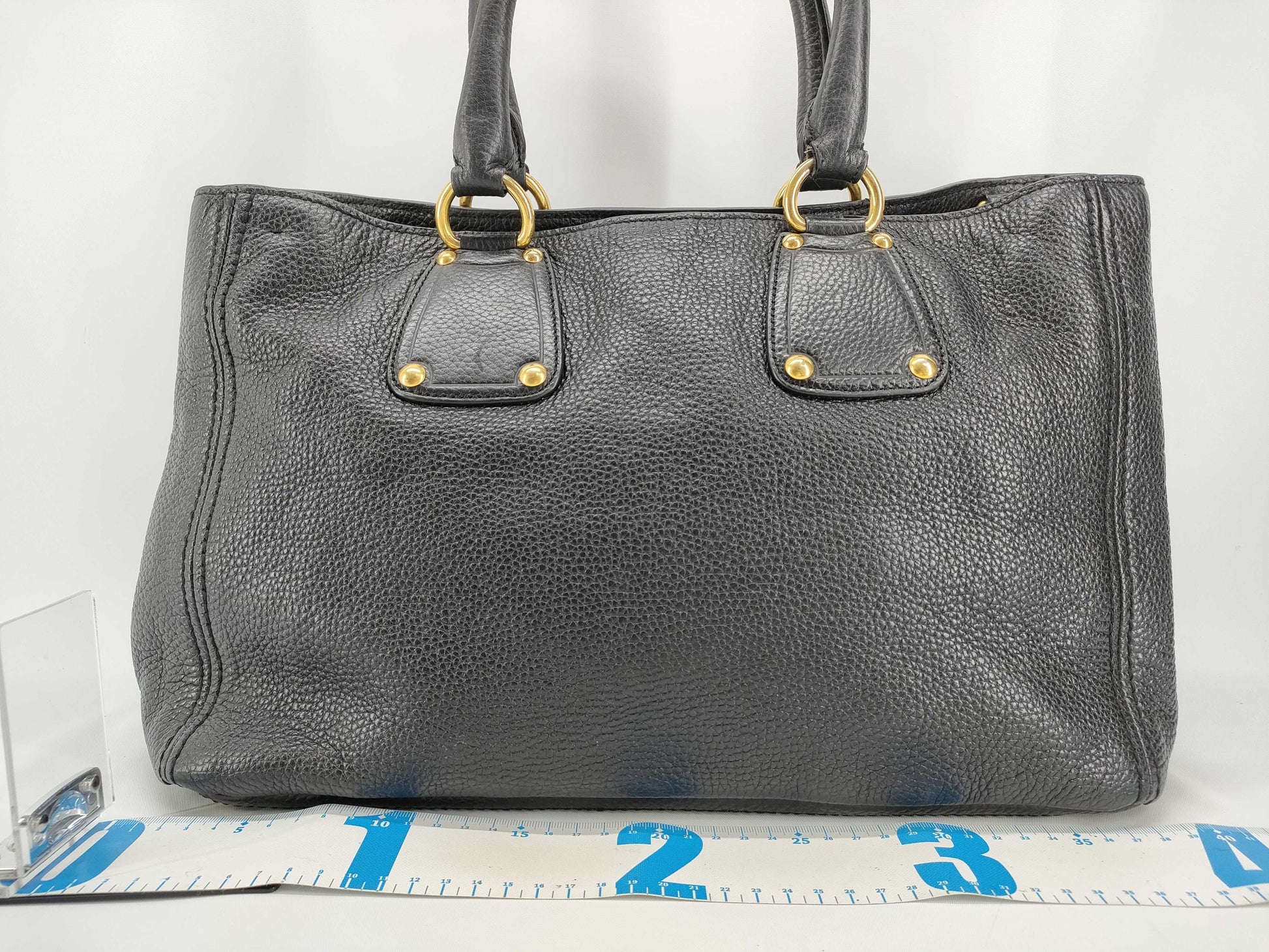 PRADA Prada Black Vitello Dino Leather Tote Bag
