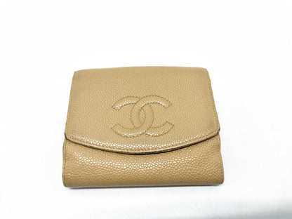 CHANEL CHANEL Folding Wallet Caviar Skin Coco Mark with Card Sticker