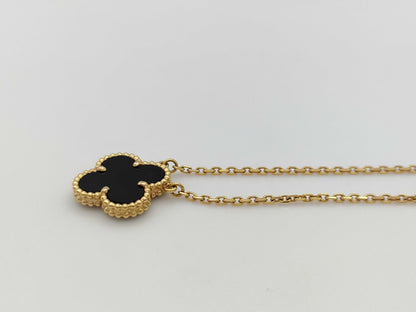 Van Cleef&Arpels Vintage Alhambra Onyx YG Au750 5.1g Necklace 