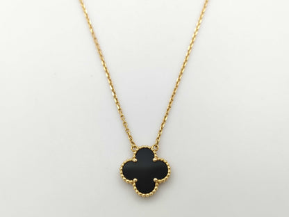 Van Cleef&Arpels Vintage Alhambra Onyx YG Au750 5.1g Necklace 