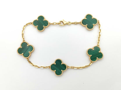 Van Cleef&Arpels Vintage Alhambra 5P Malachite YG Au750 12.7g Bracelet Bangle 