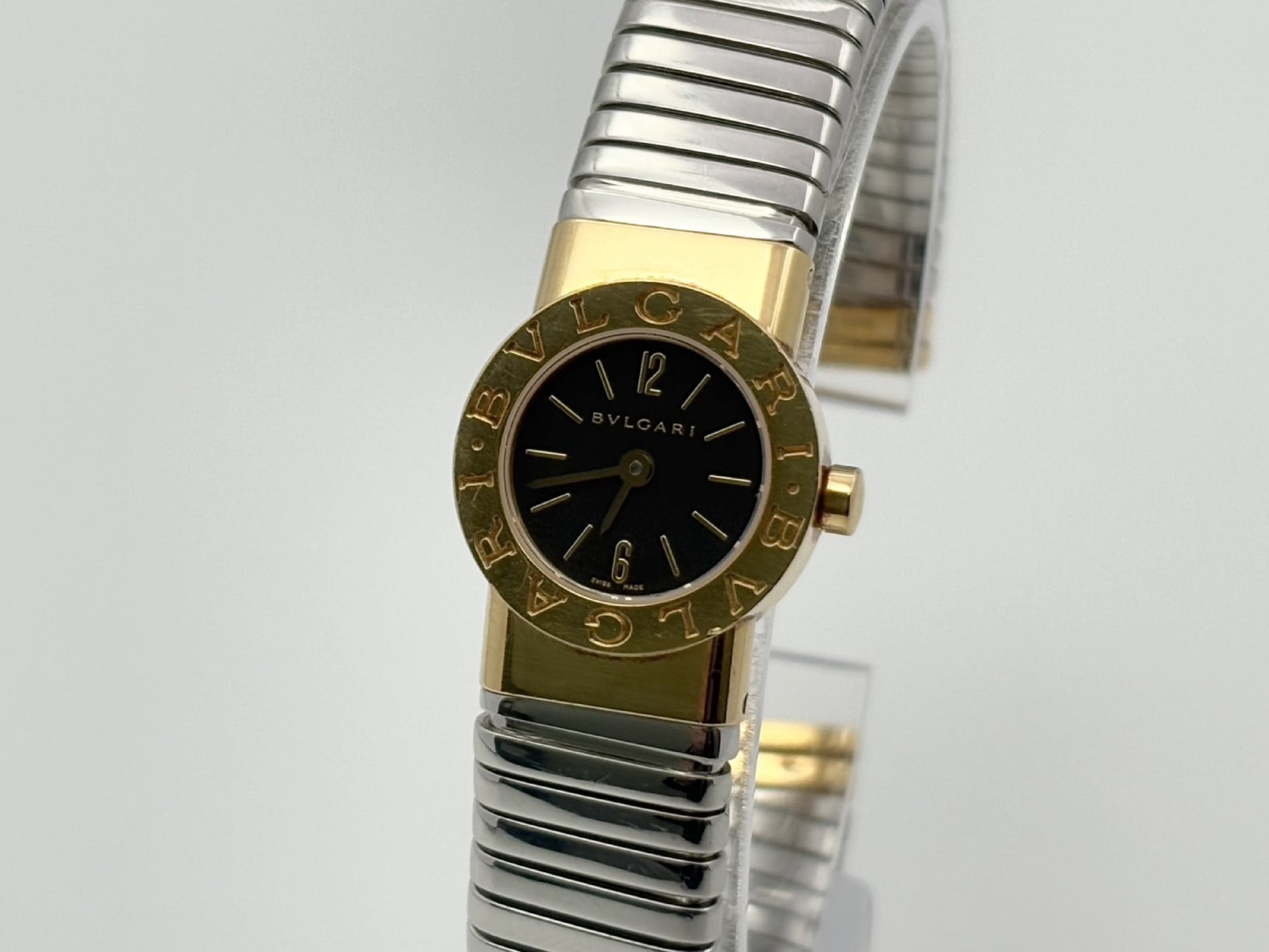 BVLGARI Tubogas BB192TG D310302 Quartz Black Dial 18K Gold Women's Watch