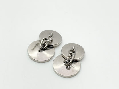 HERMES Schone Dunkle Round Cuffs Ivory x Silver Tie Pin Cuffs