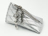 SAINT LAURENT 669925 Berlingo Triangle Leather YSL Logo Charm Coin Case with Keyring Metallic Silver Coin Case
