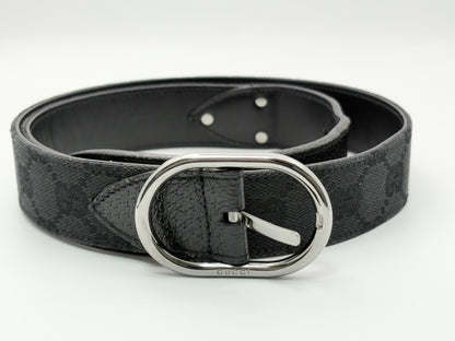 GUCCI 121290 GG Canvas Belt 80 Canvas and Leather Black Belt