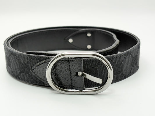 GUCCI 121290 GG Canvas Belt 80 Canvas and Leather Black Belt