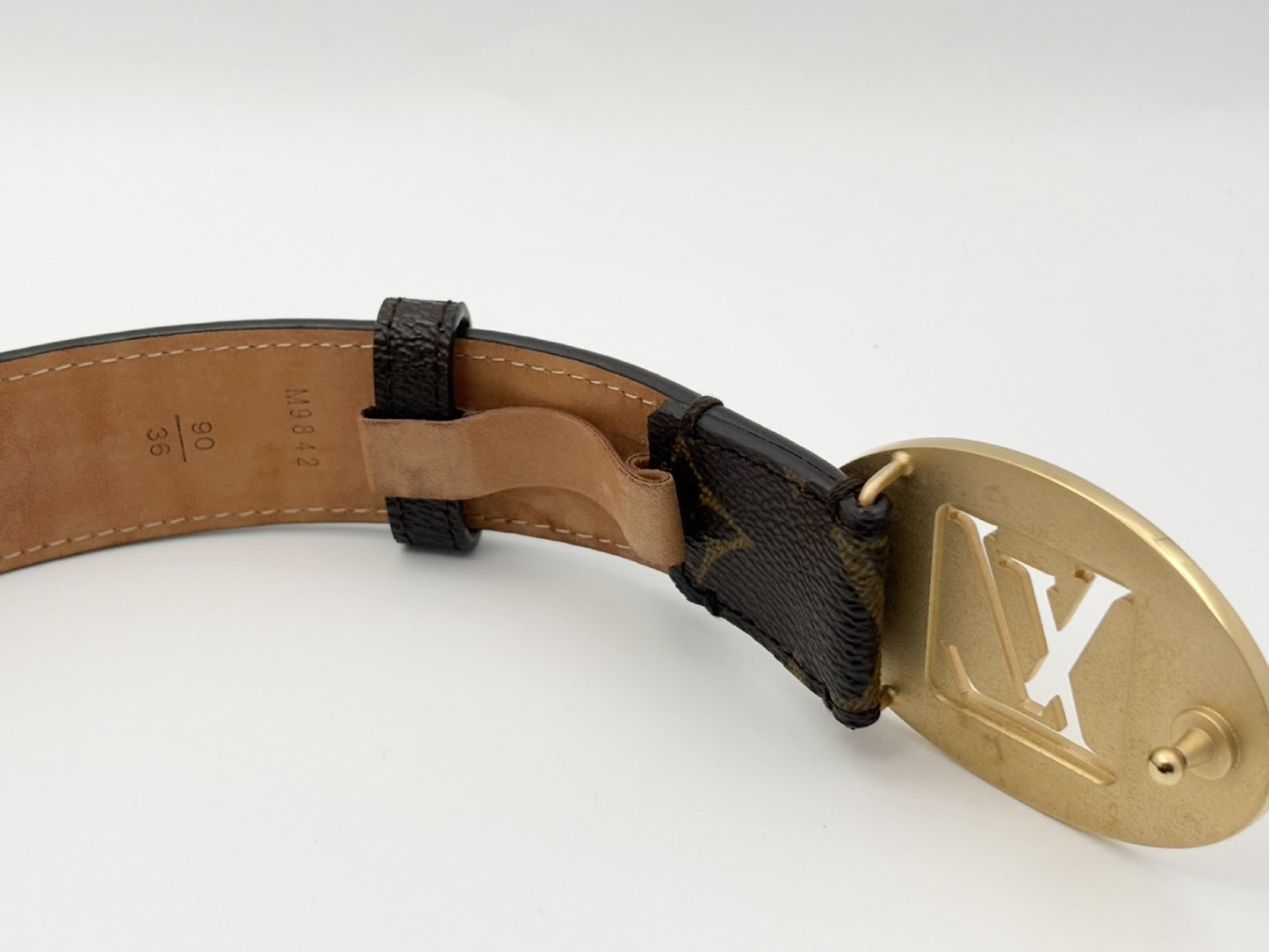 LOUIS VUITTON Vuitton M9842 Saint-Ture Oval Monogram Belt PVCx Leather 90/36 Brown CT2150 Belt