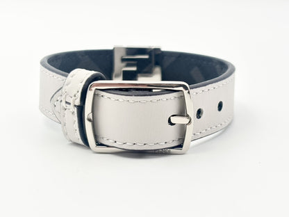 FENDI Fendi 7AJ682 FF Logo Reversible #S PVCx Leather Grey Current Bracelet Bangle