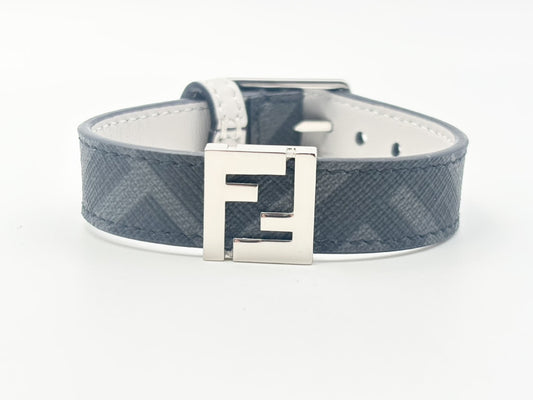 FENDI Fendi 7AJ682 FF Logo Reversible #S PVCx Leather Grey Current Bracelet Bangle
