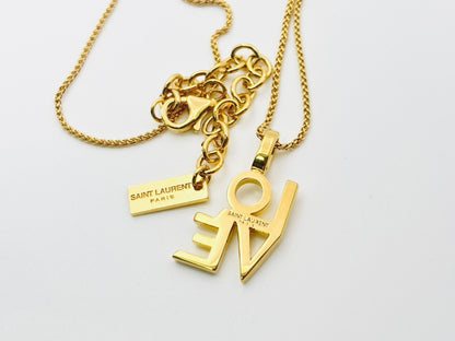 SAINT LAURENT Saint Laurent LOVE Logo Gold Necklace
