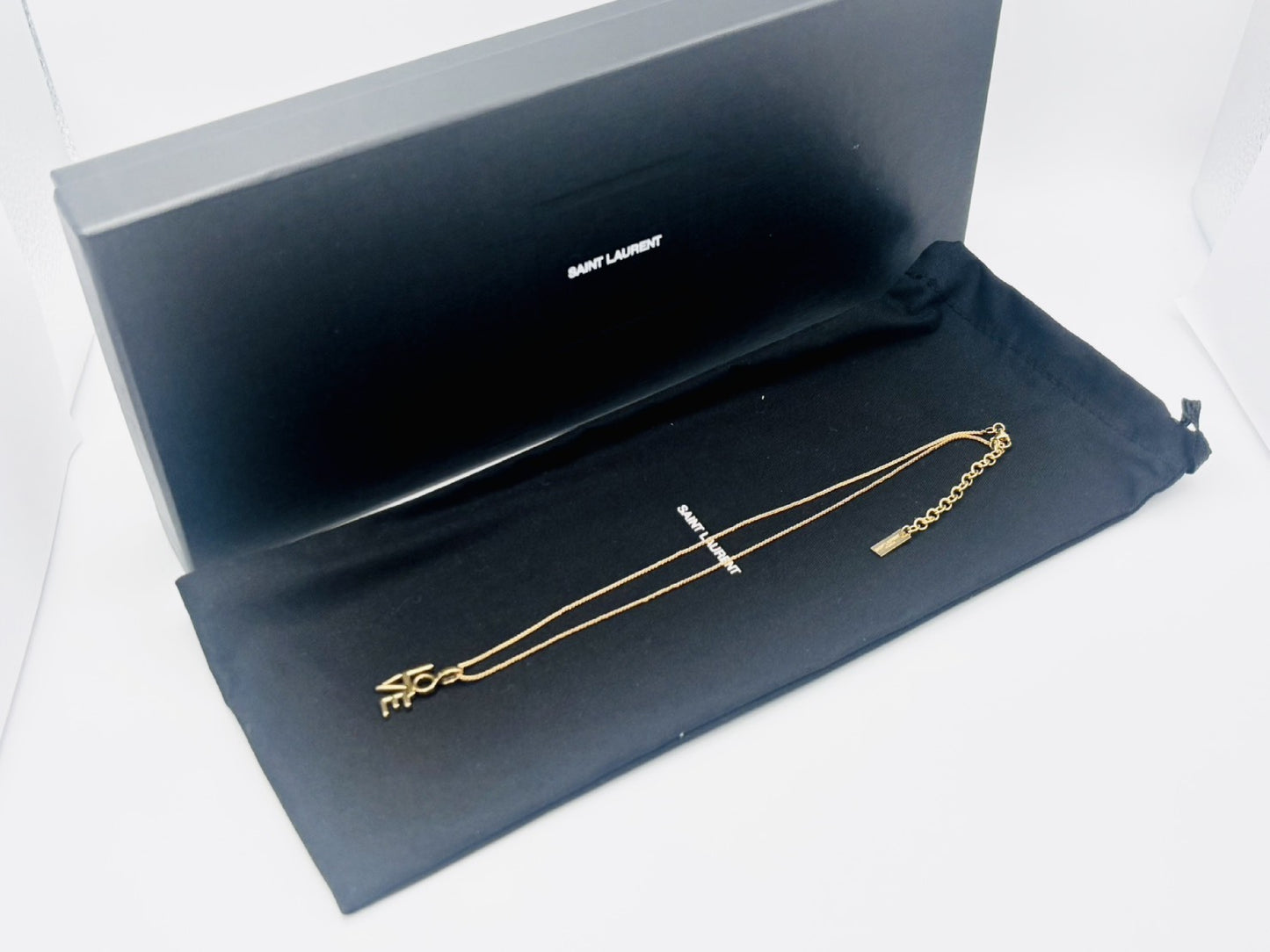 SAINT LAURENT Saint Laurent LOVE Logo Gold Necklace