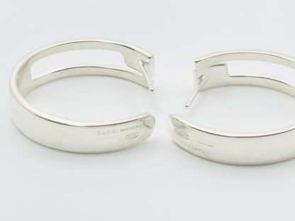GUCCI Gucci Square G Logo Hoop 925 Silver Earrings