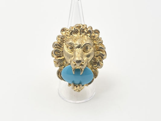 GUCCI Gucci Lionhead #L Colored Stone Turquoise Gold Ring
