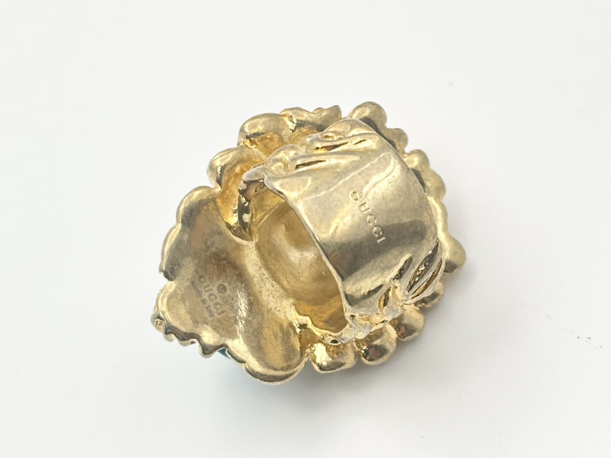 GUCCI Gucci Lionhead #L Colored Stone Turquoise Gold Ring