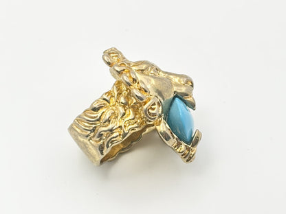 GUCCI Gucci Lionhead #L Colored Stone Turquoise Gold Ring